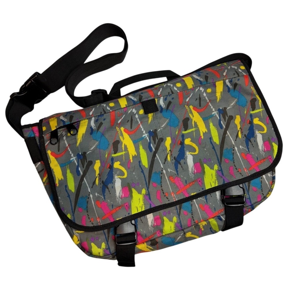 Y2K Paint Splatter Messenger Bag Grey Neon Multi Color Crossbody Satchel Strap